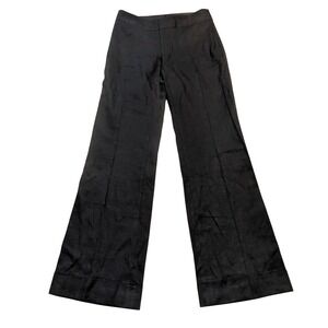 Banana Republic Harrison Pants Sz 6 Black Linen Blend Wide Leg Stretch Trousers